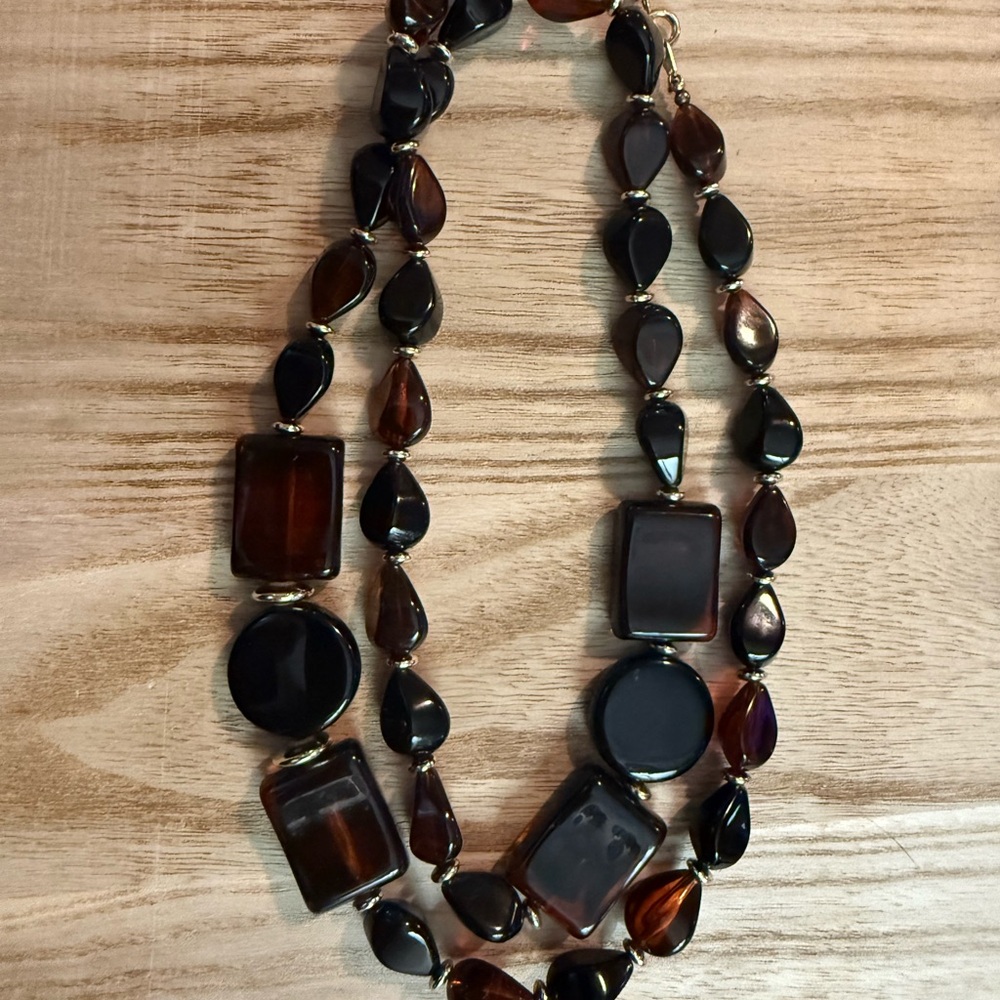 Vintage Lucite Black and Brown Tortoise Shell Necklace